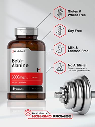 Beta Alanine Capsules | 3000mg | 180 Count | Non-GMO, Gluten Free Supplement Horbäach uk supplements