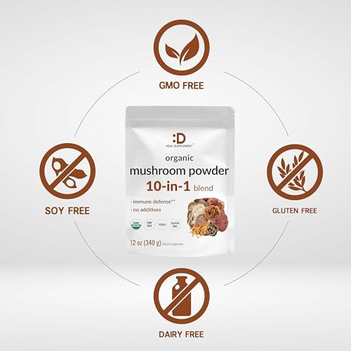 Organic Mushroom Powder Supplement, 12oz – 10 in 1 Active Blend – Turkey Tail, Lions Mane DEAL SUPPLEMENT uk supplements
