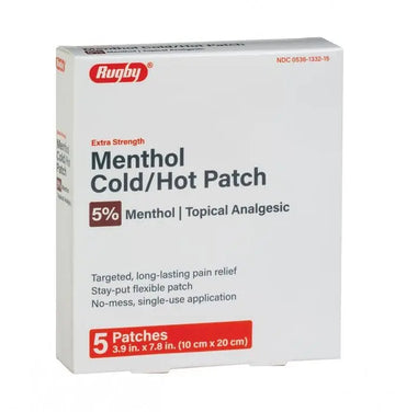 Rugby Extra Strength Topical Analgesic 5% Menthol Cold/Hot Patch - 5 Patches RUGBY LABORATORIES uk supplements