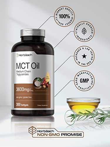 Keto MCT Oil Capsules 3600mg | 300 Softgels | Coconut Oil Pills | Non-GMO and Gluten Horbäach uk supplements
