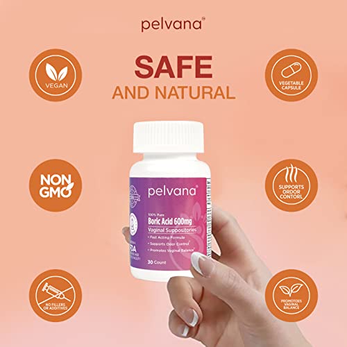 Pelvana Boric Acid Suppositories for Women 30 - for Vaginal pH Balance, Odor Control, Itching, & Discharge Pelvana uk supplements
