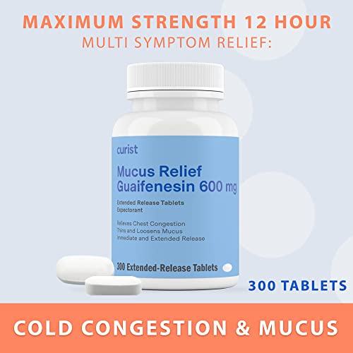Curist Guaifenesin 600 mg Extended Release Tablets (300 Dye-Free Tablets) - Expectorant Curist uk supplements