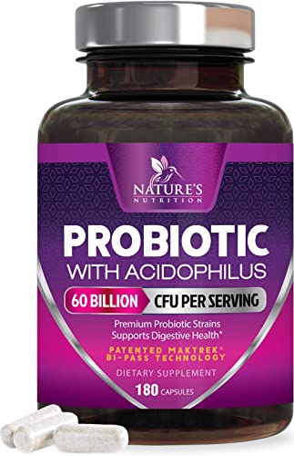 Probiotics, 60 Billion CFU per Serving, Probiotic with Prebiotics for Digestive & Immune Health Nature's Nutrition uk supplements
