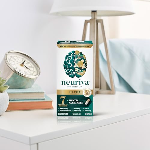 NEURIVA Ultra Decaffeinated Clinically Tested Nootropic Brain Supplement for Mental Alertness, Memory, Focus & Concentration, Cognivive, Neurofactor, Phosphatidylserine, Vitamins B6 B12, 60 Capsules NEURIVA uk supplements