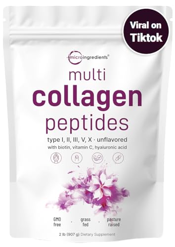 Multi Collagen Protein Powder, 2 Pounds – Type I,II,III,V,X with Biotin 10000mcg Micro Ingredients uk supplements