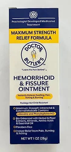 Doctor Butler’s Hemorrhoid & Fissure Ointment – Hemorrhoid Treatment and Hemorrhoid Cream with Lidocaine and Phenylephrine HCI for Fast Acting Relief of Pain, Swelling, Discomfort, and Itching (1 oz.) Doctor Butler's uk supplements