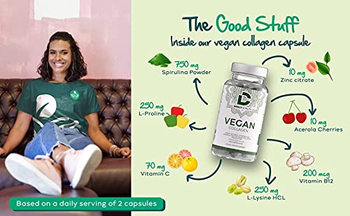 Vegan Collagen Supplement - 1400mg, Spirulina, L-Lysine, L-Proline, Acerola Cherries , Vitamin C & B12, Zinc, Hyaluronic Acid, UK Made D Direct Vitality uk supplements