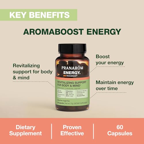 Pranarom - Aromaboost Energy Herbal Supplement - for Physical and Mental Fatigue - Guarana - Vitamins B6 B9 B12 - Pure Scots Pine Essential Oil - 60 Count Pranarom uk supplements