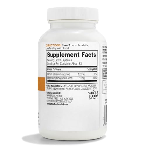 365 by Whole Foods Market, Cal-Mag 2:1 Ratio, Easy-to-Swallow Vegan Capsules, 250 Count 365 by Whole Foods Market uk supplements