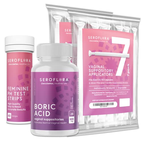Boric Acid Vaginal Suppositories (28ct) with Disposable Vaginal Suppository Applicators (14ct) Seroflora uk supplements