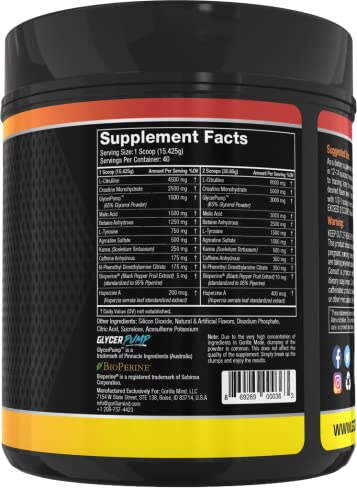 Gorilla Mode Pre Workout - Massive Pumps · Laser Focus · Energy · Power - L-Citrulline Gorilla Mind uk supplements