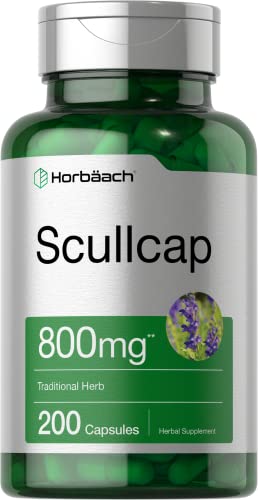 Scullcap Capsules | 800 mg | 200 Count | Max Potency, Value Size | Non-GMO and Gluten Horbäach uk supplements