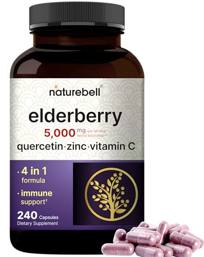 NatureBell Sambucus Elderberry Capsules, 5000mg Per Serving with Quercetin 500mg NatureBell uk supplements