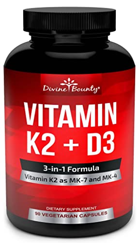 Vitamin K2 (MK7 & MK4) with D3 Supplement - Vitamin K & D as MK-7 100mcg, MK-4 500mcg Divine Bounty uk supplements