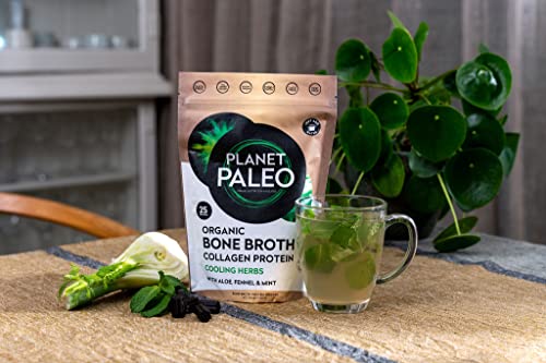 Planet Paleo Organic Bone Broth - Cooling Herbs (450g, 50 Servings) Organic, Grass Fed, High Protein Planet Paleo uk supplements