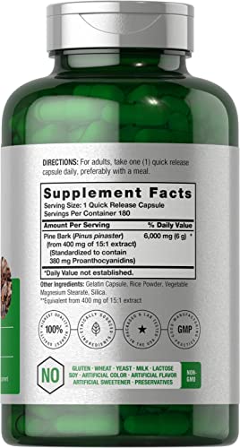 Pine Bark Extract | 6000 mg | 180 Capsules | Standardized to Contain 380 mg Proanthocyan Horbäach uk supplements