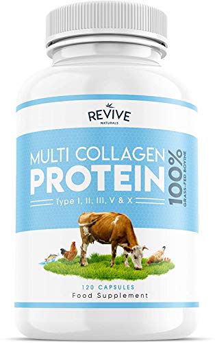 Multi Collagen Protein Capsules - Types I, II, III, V & X - Hydrolysed Grass Fed Bovine, Wild Caught Marine Revive Naturals uk supplements