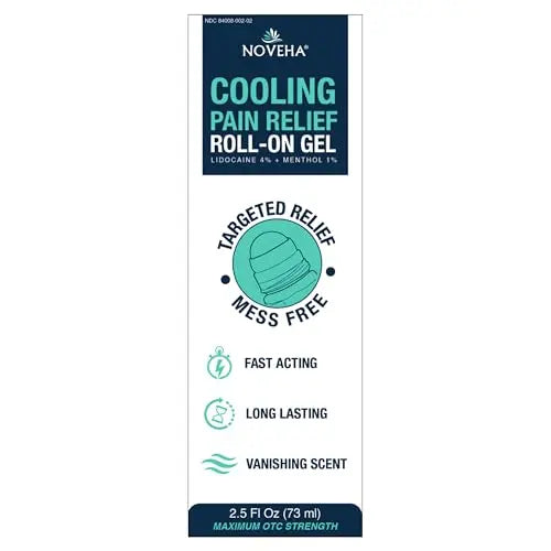 NOVEHA Lidocaine Roll-On Gel 4% | Maximum Strength Temporary Topical Pain Relief for Minor Muscle & Joint Aches | Cooling Formula with Menthol & Arnica | Non-Greasy, Quick-Drying | 2.5 fl oz NOVEHA uk supplements