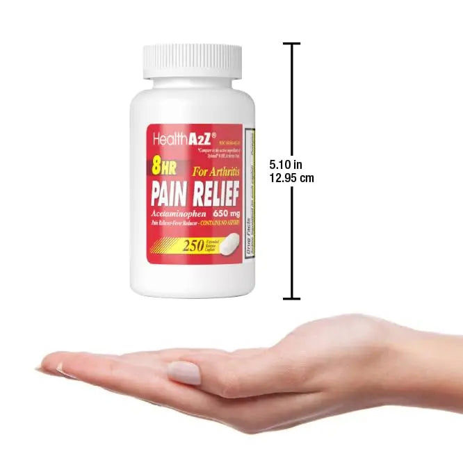 HealthA2Z® Pain Relief Extended Release | Acetaminophen 650mg | 8 Hours | Arthiritis Pain | Pain Reliever - Fever Reducer | Contains no Aspirin | (250 Caplets) HealthA2Z uk supplements