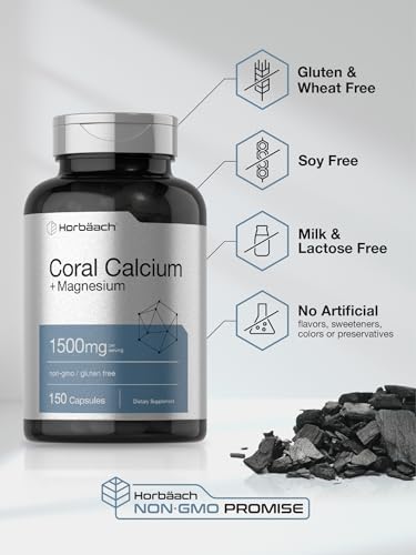 Coral Calcium 1500mg 150 Capsules | Plus Magnesium | Non-GMO, Gluten Free Supplement Horbäach uk supplements