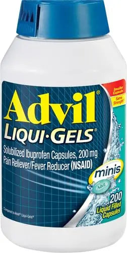 Advil Liqui-Gels minis Pain Reliever and Fever Reducer, Pain Medicine for Adults with Ibuprofen 200mg for Pain Relief - 200 Liquid Filled Capsules Advil uk supplements