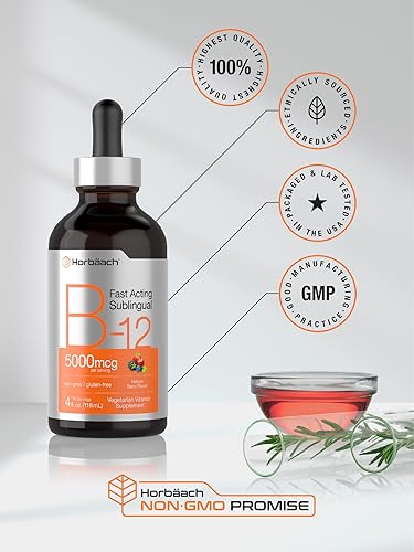B-12 | 5000mcg | 4oz | Natural Berry Flavor Fast-Acting Sublingual Liquid Vitamin Horbäach uk supplements