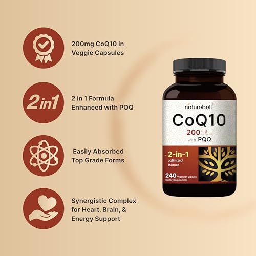 NatureBell CoQ10 (Ubiquinone) 200mg with PQQ, 240 Veggie Capsules | Stable High NatureBell uk supplements