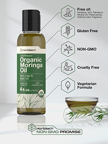 Organic Moringa Oil | 4 fl oz | for Face, Hair, and Skin | 100% Therapeutic Grade | Paraben Horbäach uk supplements