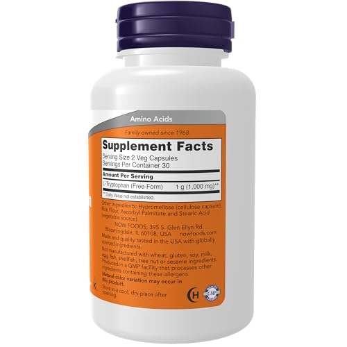 NOW Supplements, L-Tryptophan 500 mg, Encourages Positive Mood*, Supports Relaxation NOW uk supplements