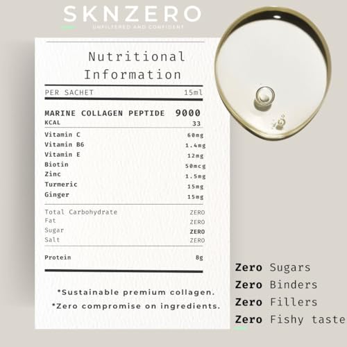 Marine Collagen Liquid 9000mg High Strength Supplement +Biotin, Vitamin B, C, E, Zinc & Turmeric & Ginger SKNZERO uk supplements