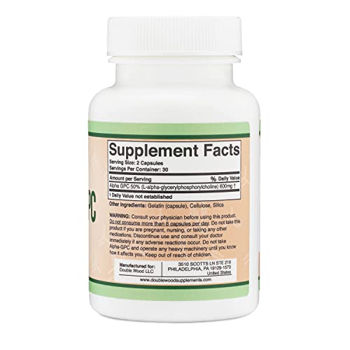 Alpha GPC Choline 600mg Capsules - Brain Support Supplement for Focus, Memory Double Wood Supplements uk supplements