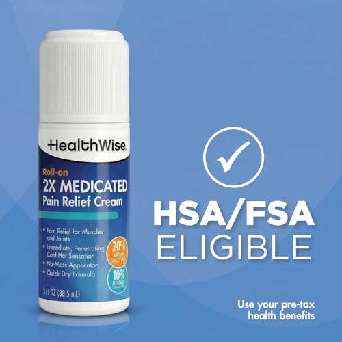 HealthWise 2X Medicated Roll-On | 10% Menthol + 20% Methyl Salicylate | Pain Relief Cream | 3 oz. 88.5 mL | Quick-Dry Formula | Immediate Penetrating Action | Topical Analgesic HealthWise uk supplements