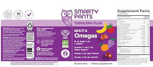 SmartyPants Toddler Multivitamin Gummies - Improved Formula: Omega 3 (DHA/EPA), Vitamins D3, C, Vitamin B12, B6, A, K & Zinc SmartyPants uk supplements