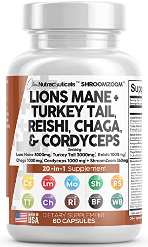 Lions Mane 3000mg 20in1 Mushroom Supplement with Turkey Tail 2000mg Clean Nutraceuticals uk supplements