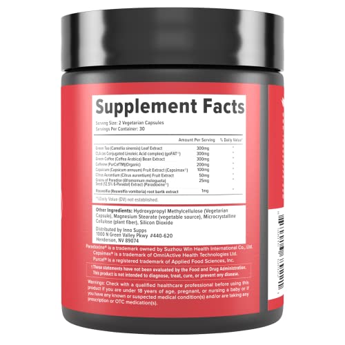 Inno Shred - Day Time Fat Burner | 100mg Capsimax, Grains of Paradise, Organic Caffeine InnoSupps uk supplements