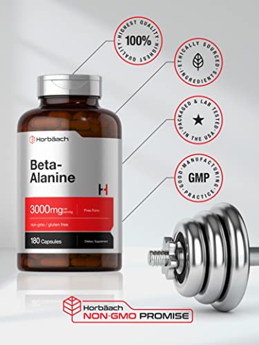 Beta Alanine Capsules | 3000mg | 180 Count | Non-GMO, Gluten Free Supplement Horbäach uk supplements