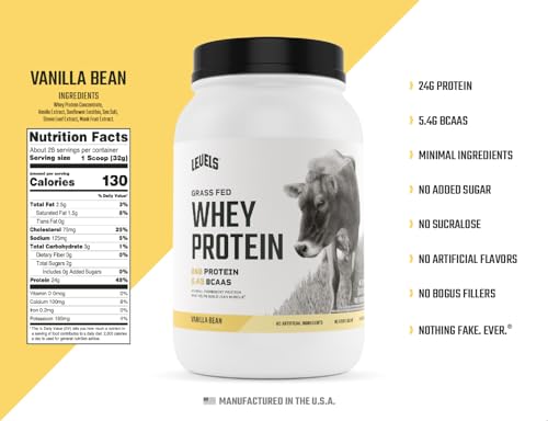 Levels Grass Fed 100% Whey Protein, No Hormones, Vanilla Bean, 2LB Levels Nutrition uk supplements