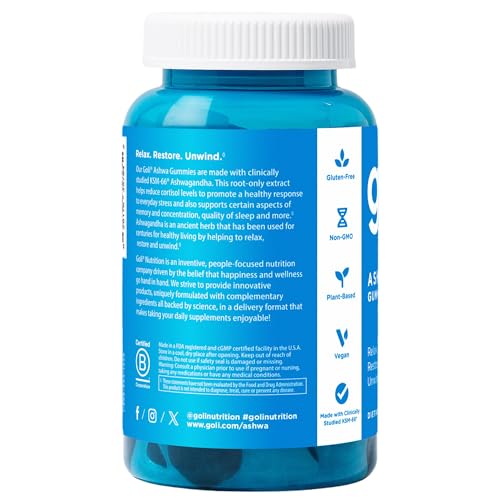 Goli Ashwagandha & Vitamin D Gummy - 60 Count - Mixed Berry, KSM-66, Vegan, Plant Based, Non-GMO, Gluten-Free & Gelatin Free Relax. Restore. Unwind, Pack of 1 Goli uk supplements