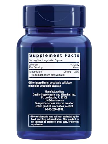 Life Extension Magnesium Glycinate, Heart Health, Bone Health, Nerve and Muscle Support, Highly absorbable, Gluten-Free, Non-GMO, Vegetarian, 90 Capsules Life Extension uk supplements