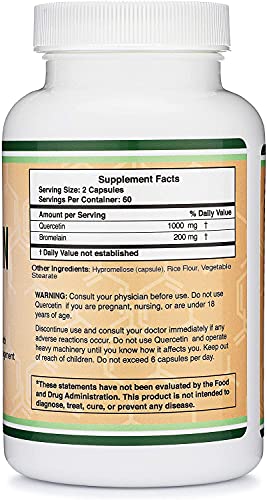 Quercetin with Bromelain - 120 Count (1,200mg Servings) Immune Health Capsules Double Wood Supplements uk supplements