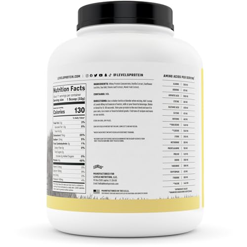Levels Grass Fed 100% Whey Protein, No Hormones, Vanilla Bean, 5LB Levels Nutrition uk supplements