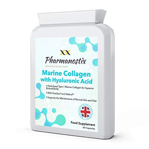 Marine Collagen with Hyaluronic Acid & Seaweed - 60 Capsules - Skin, Hair & Nails Formula Pharmanostix uk supplements