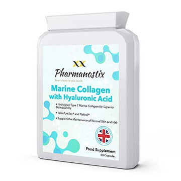 Marine Collagen with Hyaluronic Acid & Seaweed - 60 Capsules - Skin, Hair & Nails Formula Pharmanostix uk supplements