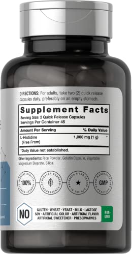 Horbaach L-Histidine 1000mg 90 Capsules | Non-GMO and Gluten Free | Pharmaceutical Horbäach uk supplements