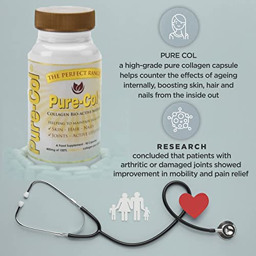 Pure-COL Collagen 90 Capsules 400mg Bio-Active Matrix High Strength Collagen Tablets The Perfect Range uk supplements