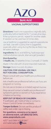 AZO Boric Acid Vaginal Suppositories, Helps Support Odor Control and Balance Vaginal PH AZO uk supplements