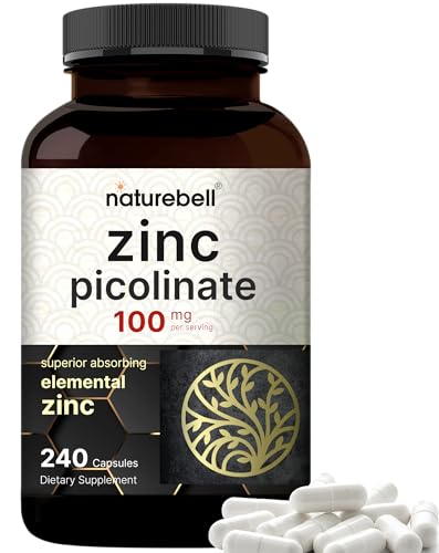 High Potency Zinc Picolinate 100mg - 240 Capsules, Bioavailable Form of Zinc NatureBell uk supplements