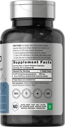 5HTP 400mg | 120 Capsules | 5-HTP Extra Strength Supplement | Non-GMO, Gluten Free Horbäach uk supplements