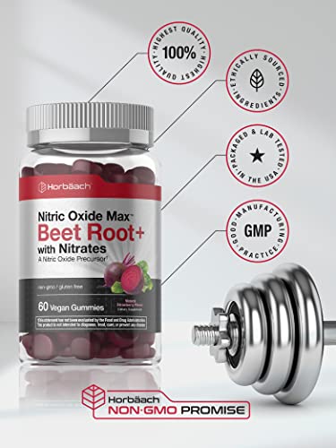Nitric Oxide Beet Root Gummies | 60 Count | with Nitrates | Natural Strawberry Flavor Horbäach uk supplements
