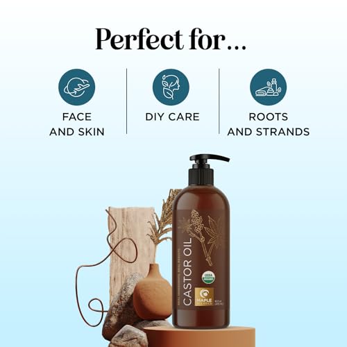 Hexane Free Organic Castor Oil - USDA Organic Castor Oil for Body Detox Hair Growth & Skin Care Maple Holistics uk supplements